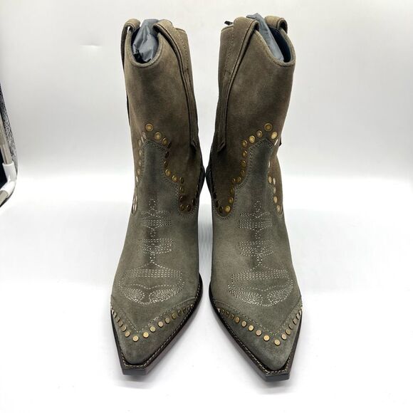 ZADIG & VOLTAIRE Womens 40 Cara Studded Western Boot Khaki Suede Leather Boots - Picture 3 of 16